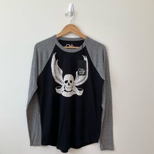 Chaser Tops Womens Large Black Long Sleeves Graphic Skull New